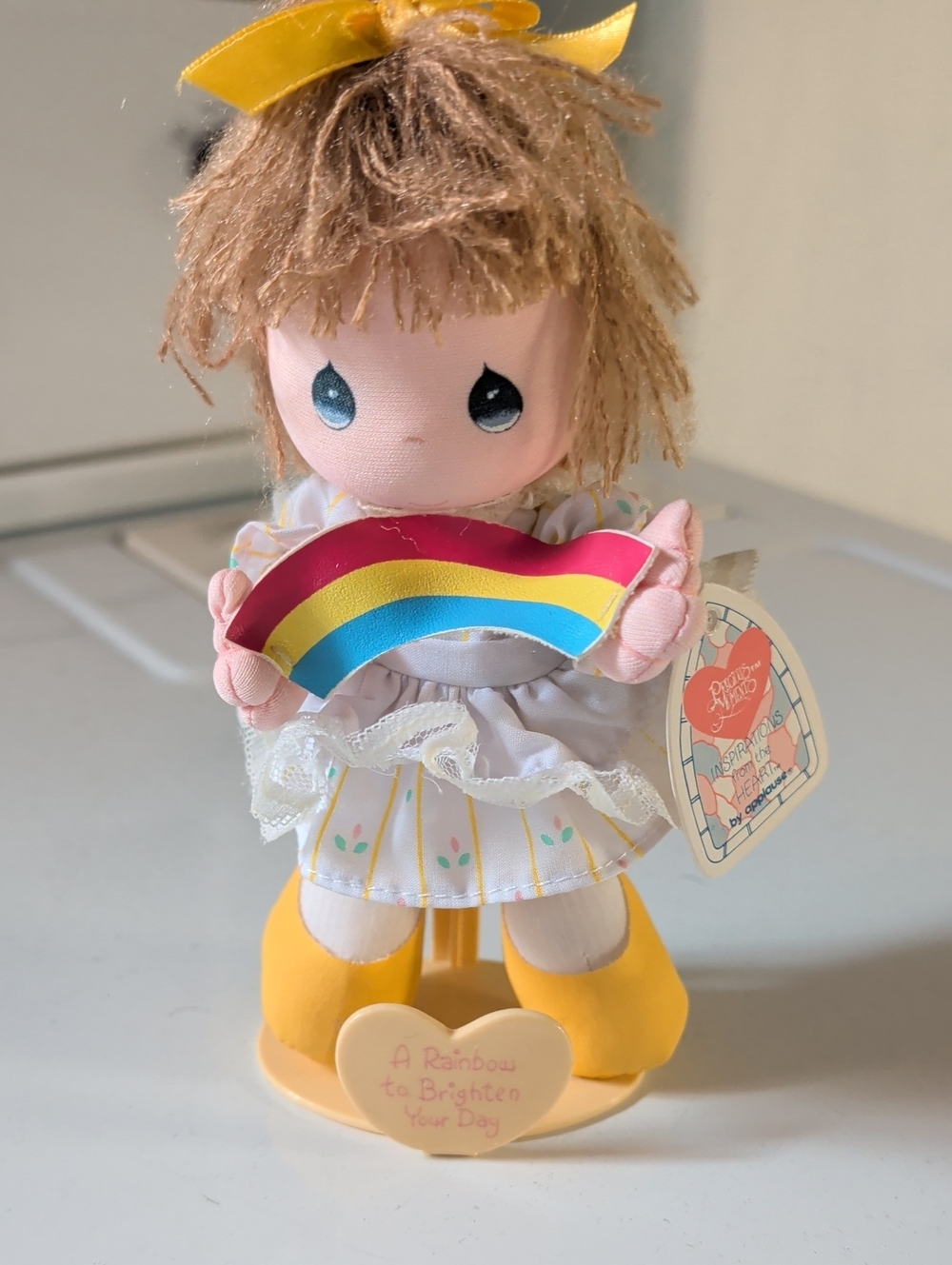 Precious Moments Doll with Yellow Shoes and Rainbow Accessory